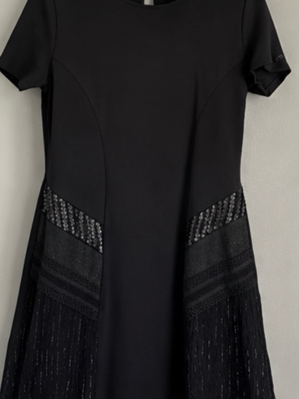Desigual Black Short-Sleeve A-Line Dress with Lace & Fringe Panels